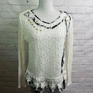 ZBA Croqueted Cream Top Medium NWT